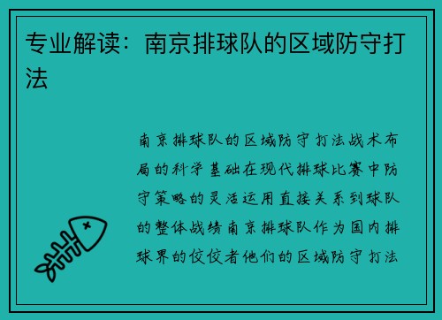 专业解读：南京排球队的区域防守打法