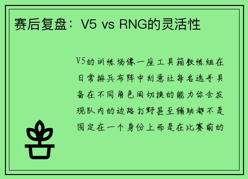 赛后复盘：V5 vs RNG的灵活性