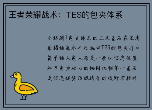 王者荣耀战术：TES的包夹体系